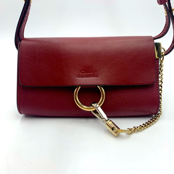 Auth CHLOE Burgundy Leather Mini Faye Crossbody Bag Excellent Preloved Handbag